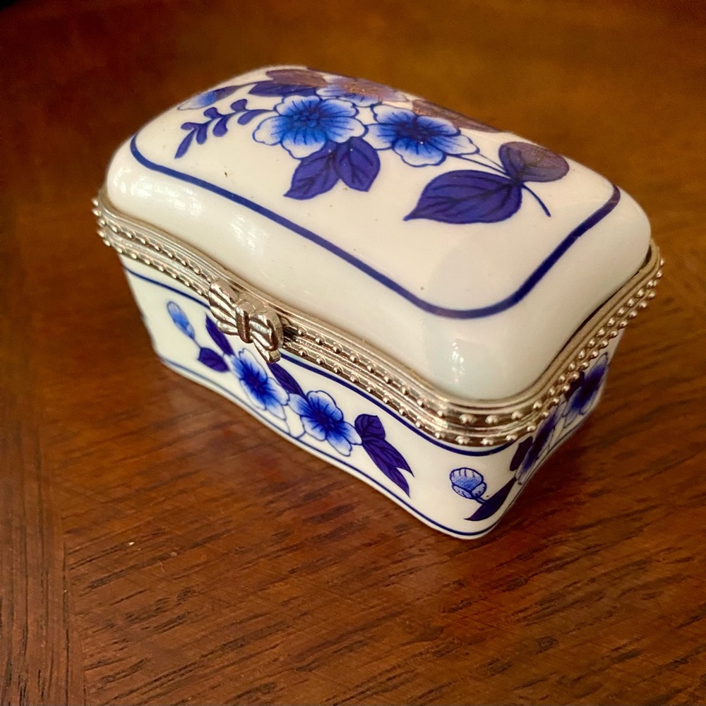 Blue on White Floral Porcelain Trinket Box